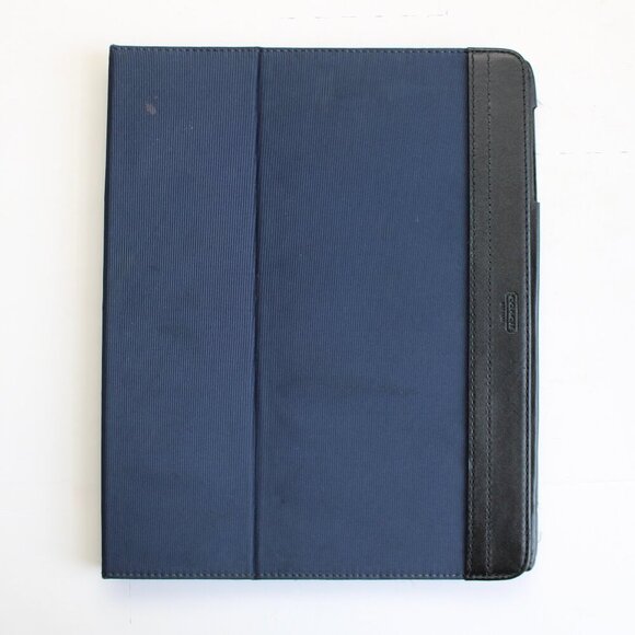 Coach Varick Navy Blue Nylon iPad Case Stand Sleeve Cover w/ Black Leather Trim - Picture 1 of 6